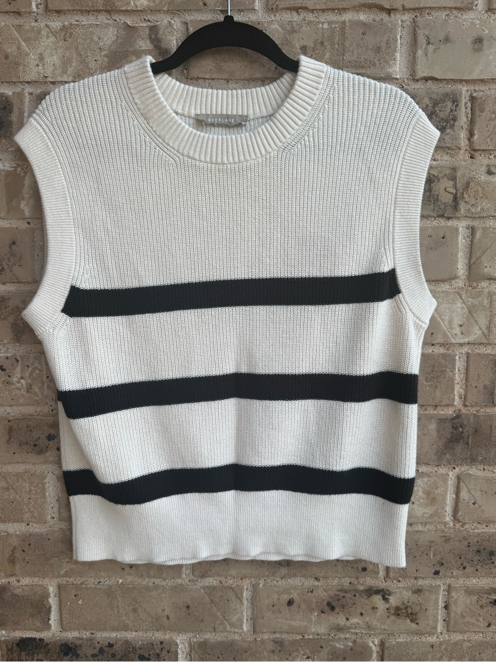 Everlane THE COTTON SUMMER SWEATER TANK Size M Black striped - Picture 2 of 11